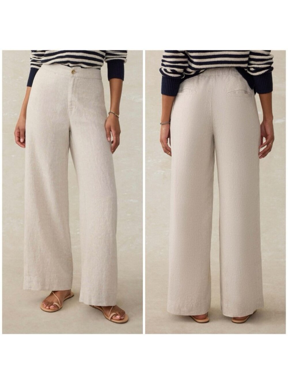 Faherty Wide-Leg Textured Linen Pants in Light Beige